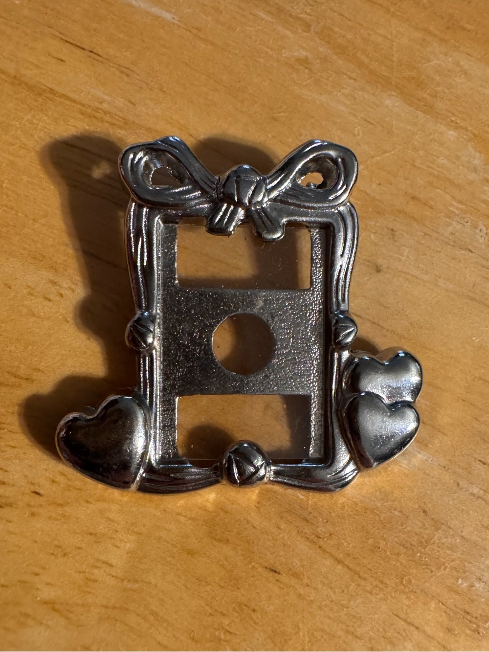 Vintage Silver Tone Bow & Hearts Frame Brooch